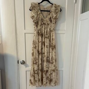 Tan and Brown Ruffled Women's Dress